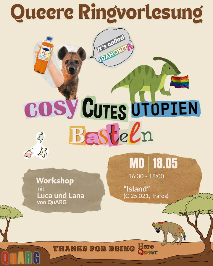 Sharepic: Queere Ringvorlesung Cosy Cutes Utopien Basteln